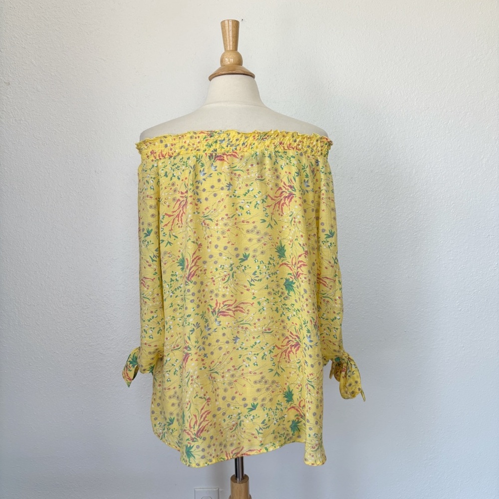Yellow Floral Off The Shoulder 3/4 Sleeve Blouse - Picture 2 of 5